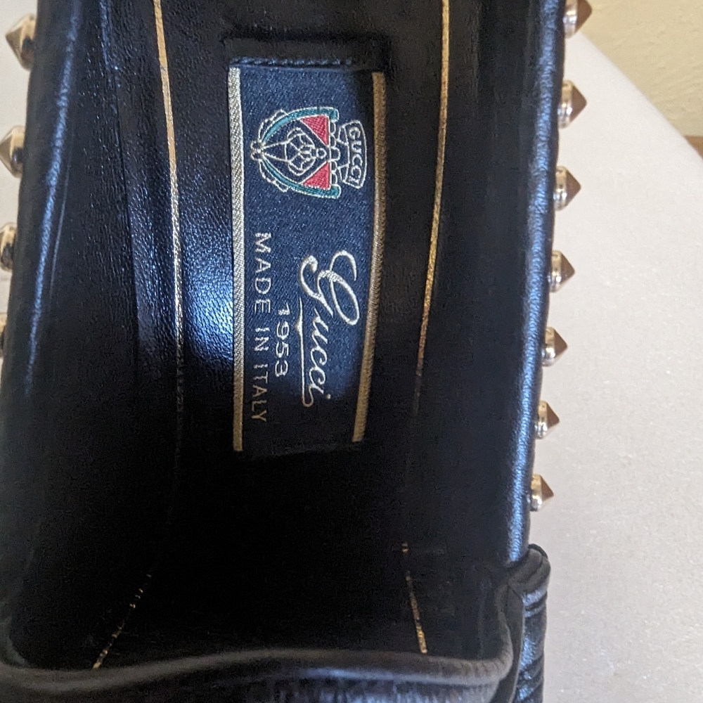 Gucci Alyssa Calfskin Canvas Horsebit Stud Heals